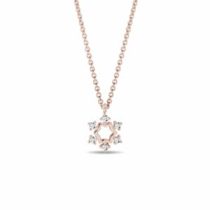 Diamantový náhrdelník vločka v růžovém 14k zlatě