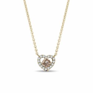 Zlatý náhrdelník srdce s champagne diamantem