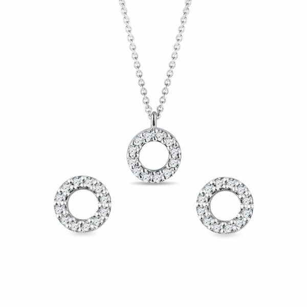 Set diamantových šperků s motivem kruhu v bílém zlatě
