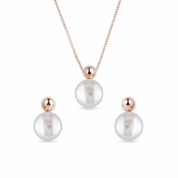 Souprava moderních perlových šperků v růžovém zlatě