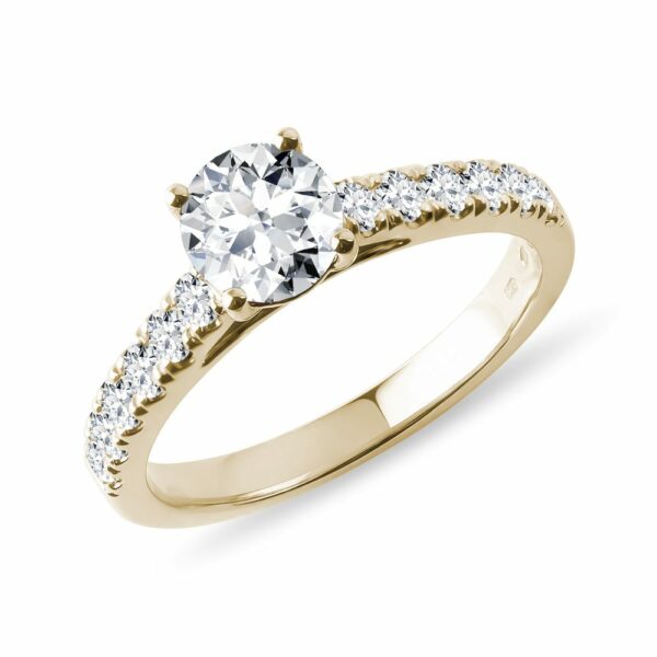 Luxusní zásnubní diamantový prsten ze 14k žlutého zlata