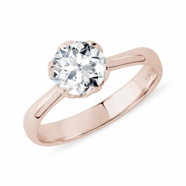 Prsten Flower z růžového 14k zlata s 1ct diamantem