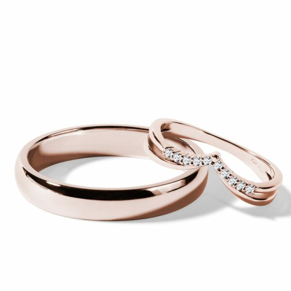 Sada s dvojitým chevron prstenem v růžovém zlatě
