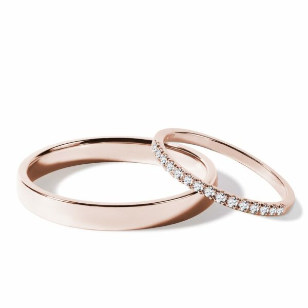 Souprava snubních prstenů s diamanty v růžovém zlatě