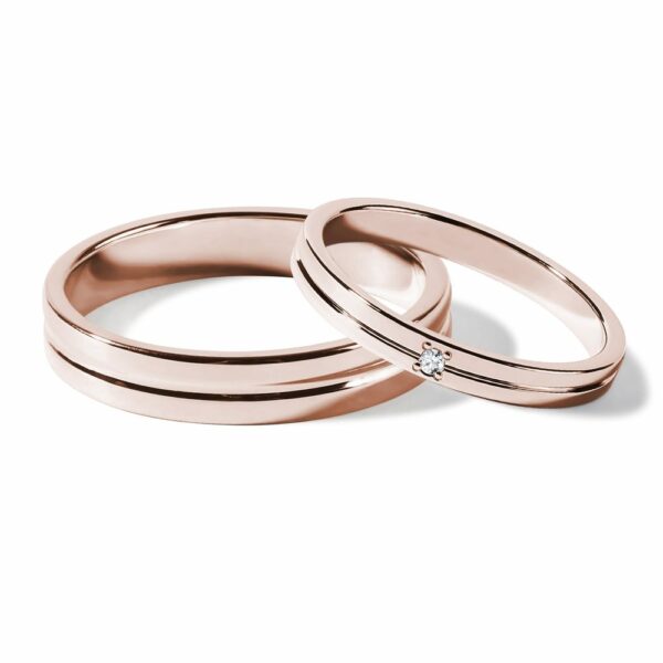 Souprava snubních drážkových prstenů z růžového zlata