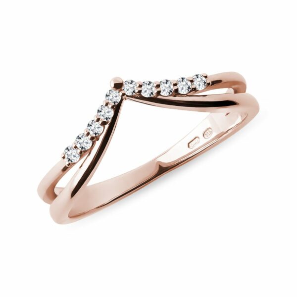 Dvojitý Chevron prsten s diamanty v růžovém zlatě
