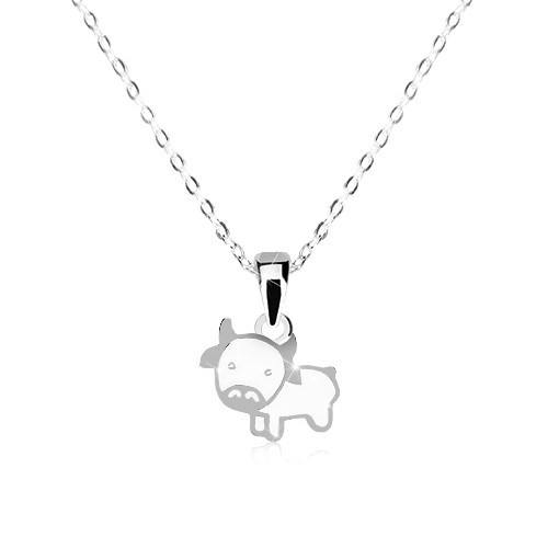 Stříbrný 925 náhrdelník - lesklá kravička s bílou glazurou