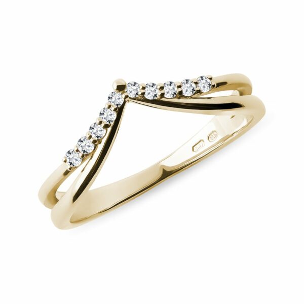Dvojitý Chevron prsten s diamanty ve žlutém zlatě