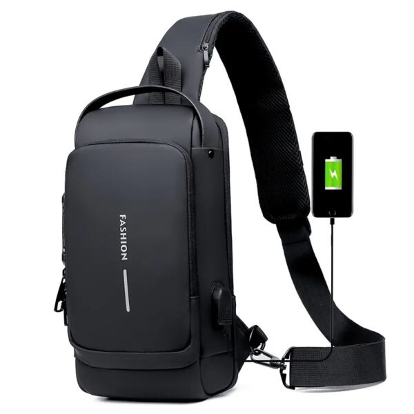Taška přes rameno s USB nabíjením proti krádeži Černá