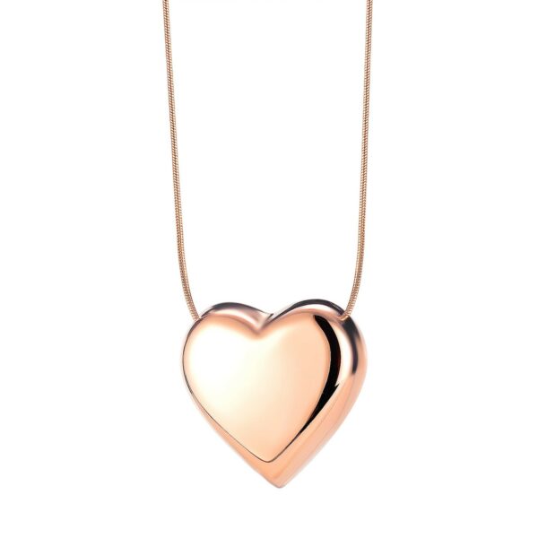 Ocelový náhrdelník v měděné barvě - velké vypouklé srdce