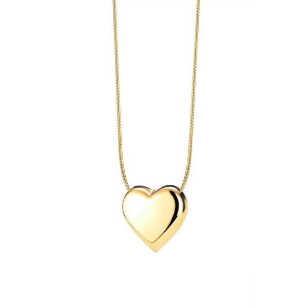 Ocelový náhrdelník ve zlaté barvě - lesklé vypouklé srdce