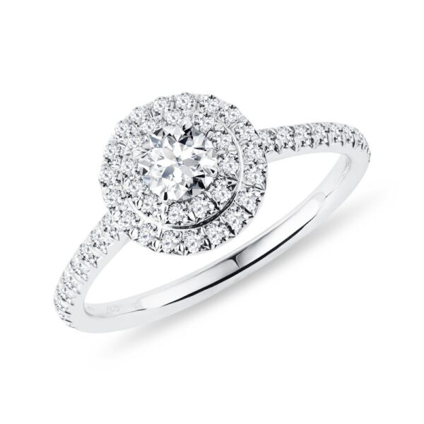 Dvojitý halo prsten s diamanty v bílém zlatě