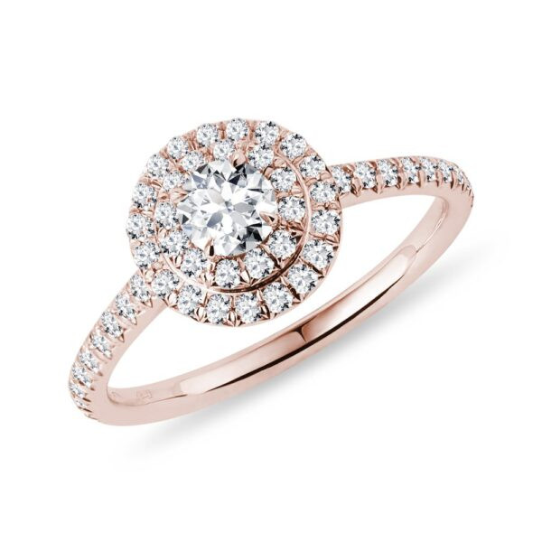 Dvojitý halo prsten s diamanty v růžovém zlatě