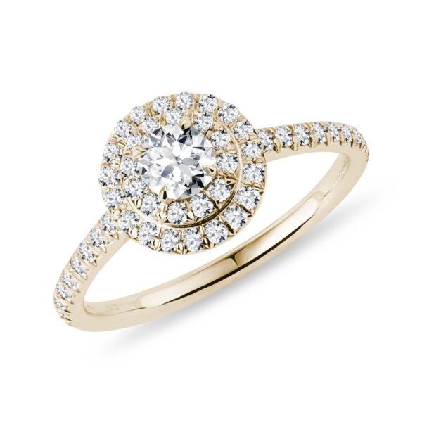 Dvojitý halo prsten s diamanty ve žlutém zlatě