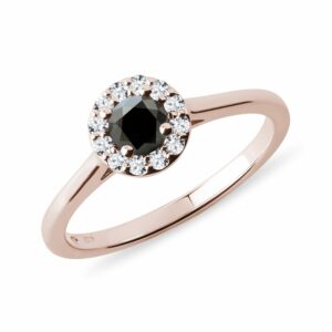 Prsten s černým diamantem a brilianty v růžovém zlatě
