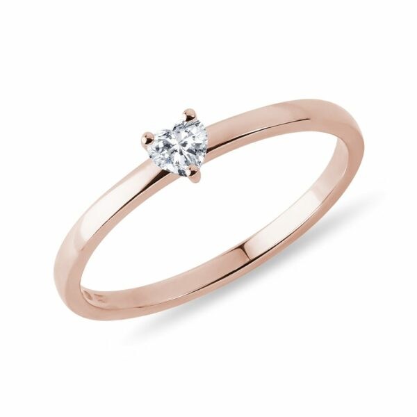 Prsten s diamantem ve tvaru srdce v růžovém zlatě