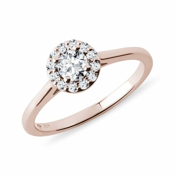 Diamantový halo prsten v růžovém zlatě