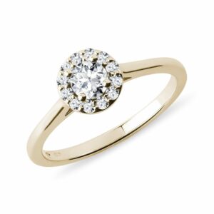Diamantový halo prsten ve žlutém zlatě