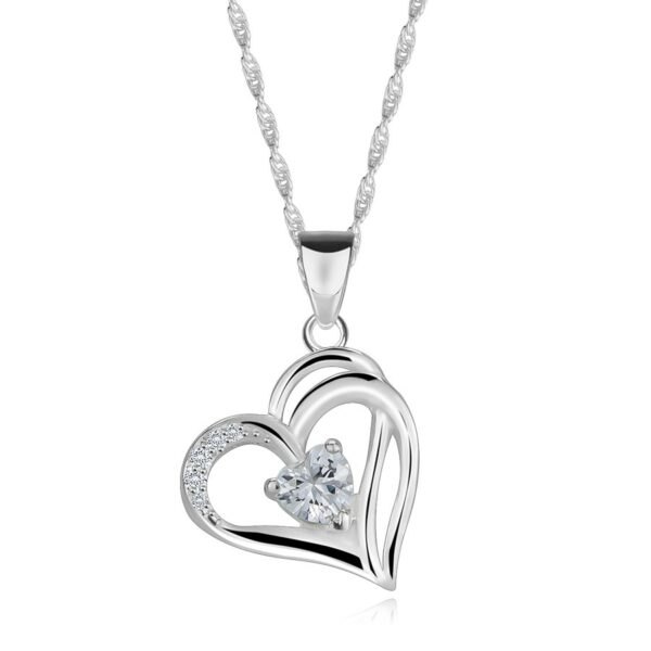 Stříbrný 925 náhrdelník - obrys srdce s dvojitou polovinou