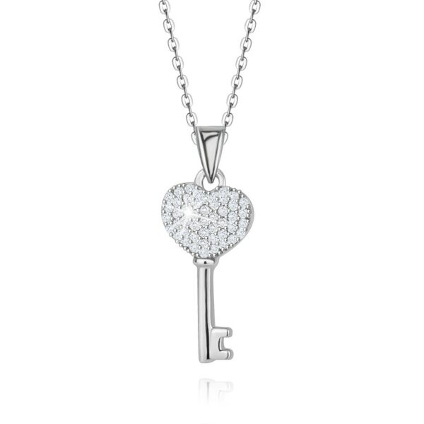 Stříbrný 925 náhrdelník - srdíčkový klíč