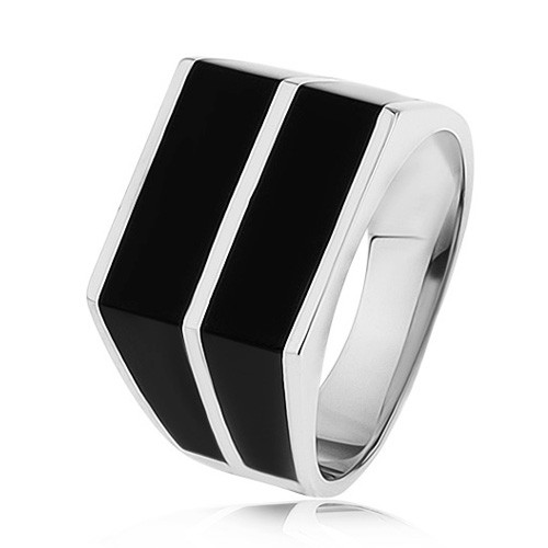 Stříbrný 925 prsten - dvě vodorovné linie černé barvy