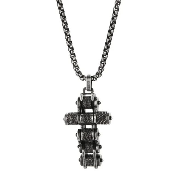 IZMAEL Náhrdelník Chain Cross Černá/Stříbrná KP29313