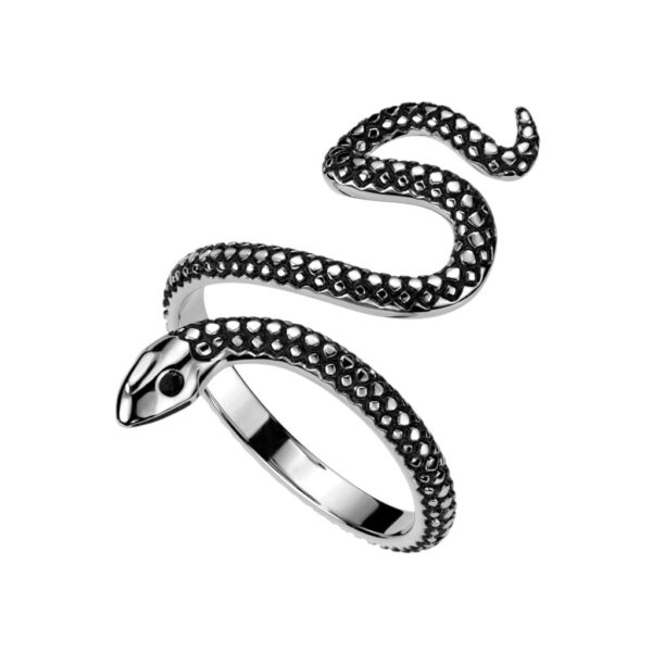 Otevřený prsten z nerezové oceli - motiv hada