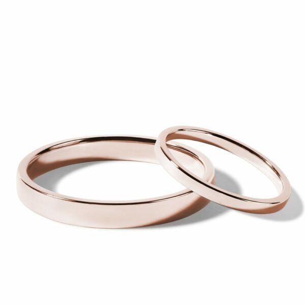 Set minimalistických snubních prstenů v růžovém zlatě