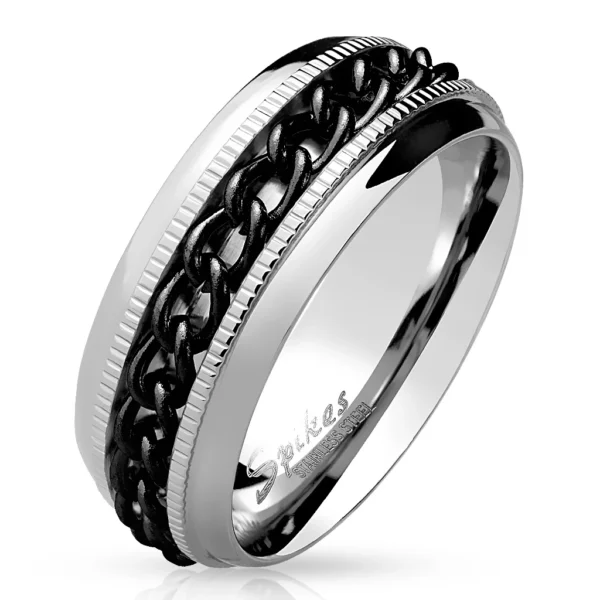 Prsten z nerezové oceli - černý řetízek